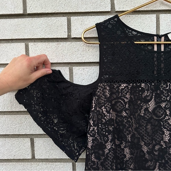 LOFT Boudoir Cold Shoulder Lace Dress Black - Picture 9 of 14